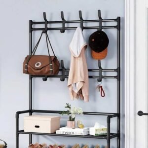 4-Tier Shoes Rack with Hooks, Modern Hat and Clothes Stand