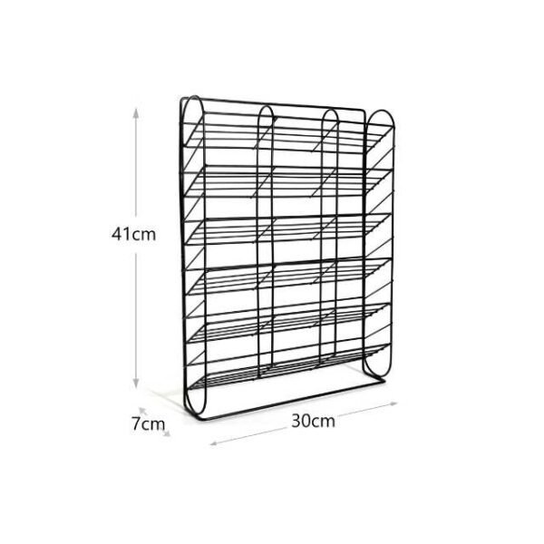 Compact 6-Layer storage rack with dimensions 41 cm x 30 cm x 7 cm, ideal for small spaces.