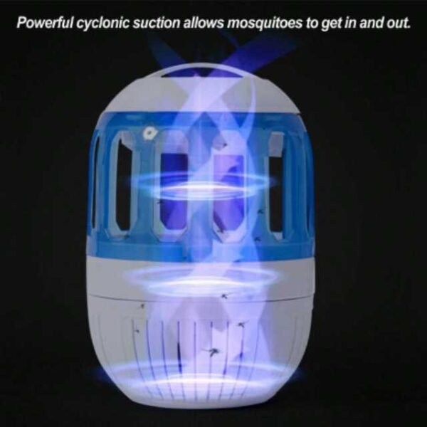 Bug zapper lamp with powerful cyclonic suction.