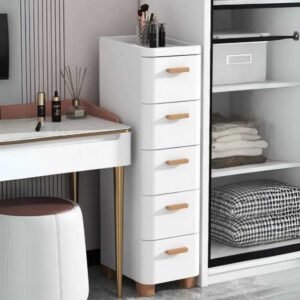 Chest Drawer Case in White Stylishly Placed in Bedroom.