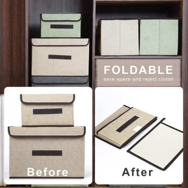 Collapsible storage box showing foldable design to maximize storage space.