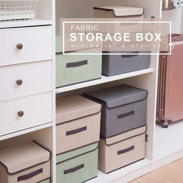 Collapsible storage bin with non-woven fabric for bedroom organization.