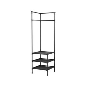 Corner Clothes Rack, Metal Hanger With 3 Shoe Storage Shelves