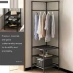 Corner clothes rack made from premium metal with three storage shelves.