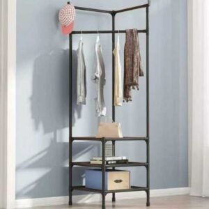 Corner Clothes Rack, Metal Hanger With 3 Shoe Storage Shelves