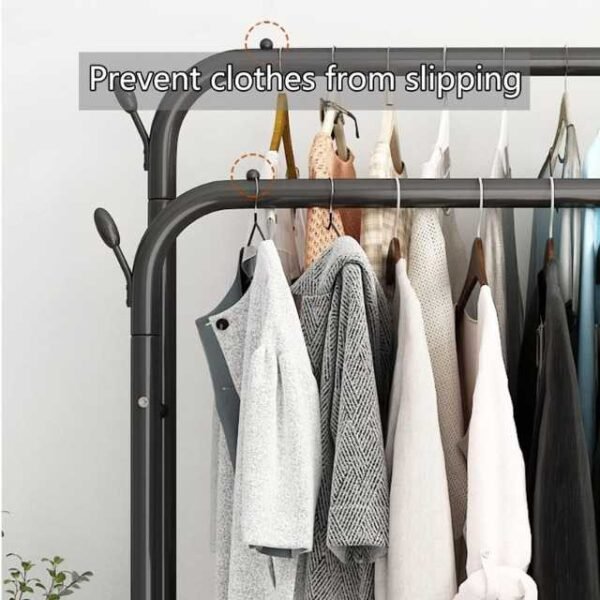 Double pole clothes stand with anti-slip holders.