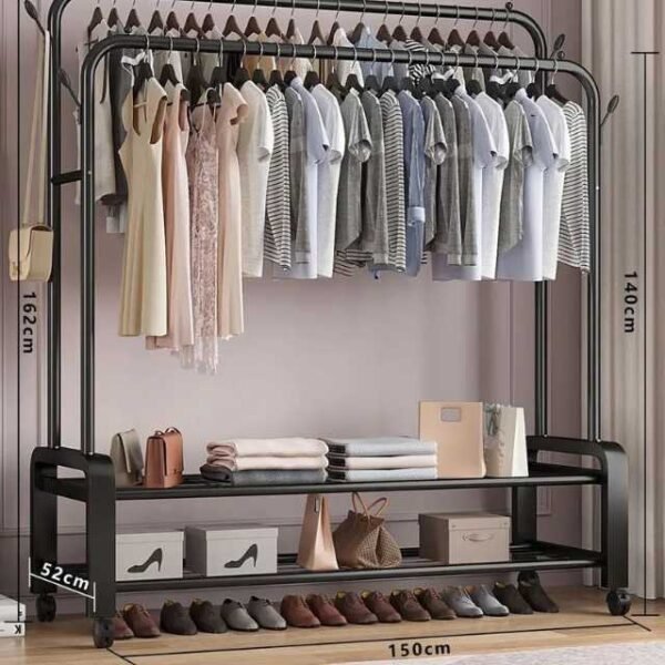 Double pole clothes stand ample storage.