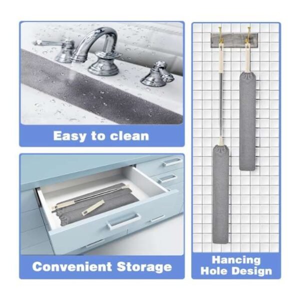 Gap duster brush with convenient storage and easy-to-clean microfiber.