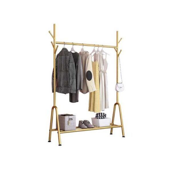 Portable coat rack with side hooks.