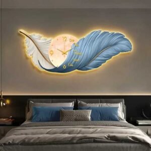 Modern Feather Wall Clock, Luxury LED Décor Clock