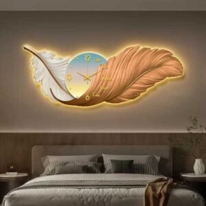 Modern Feather Wall Clock, Luxury LED Décor Clock