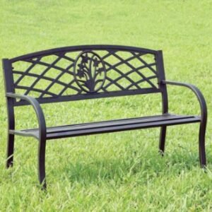 Steel Garden Bench, Patio Floral 2-Seater for Outdoor Relaxation