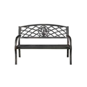 Steel Garden Bench, Patio Floral 2-Seater for Outdoor Relaxation