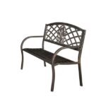 Two-Seater Steel Patio Bench for Outdoor Relaxation.