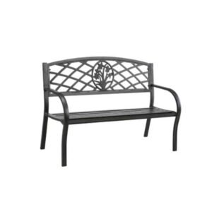 Steel Garden Bench, Patio Floral 2-Seater for Outdoor Relaxation