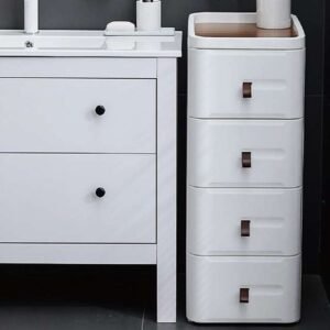 Japanese Bedside Table – White Nightstand, 4 Stackable Drawers