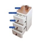 Japanese bedside table with wooden tray and hidden tray.