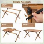 Easy assembly of aluminum camping table in four simple steps.