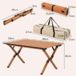 Lightweight aluminum camping table with compact dimensions and 4kg weight.