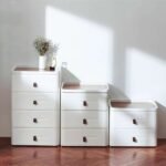 4-tier Japanese bedside table, stackable and versatile.