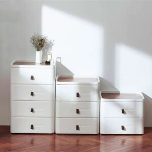 Japanese Bedside Table – White Nightstand, 4 Stackable Drawers