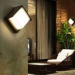Outdoor Wall Lamps Illuminating Patio with Warm Light.
