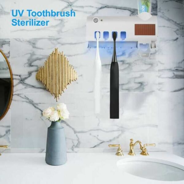UV toothbrush sterilizer in bathroom for optimal cleaning.