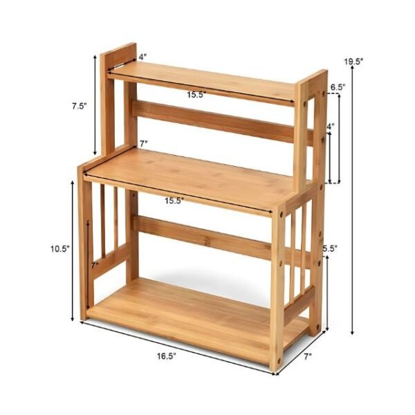 Compact 3-tier bamboo spice rack with space-saving design for kitchen counters.