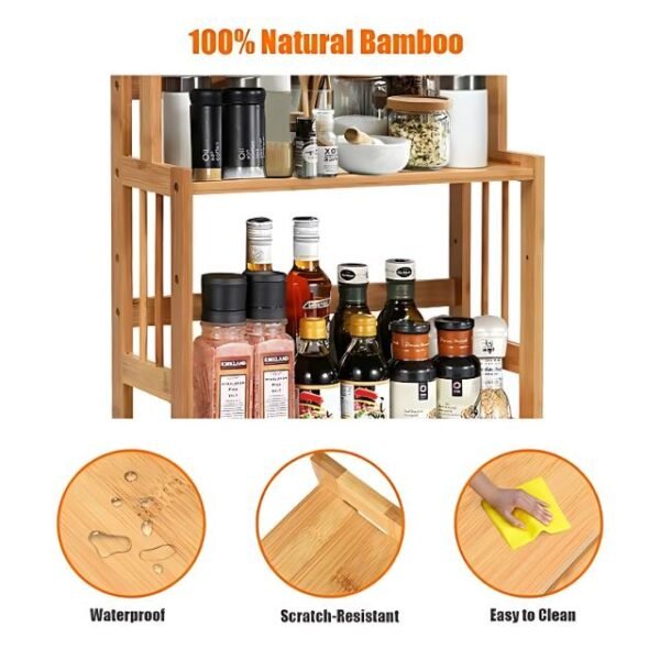 Eco-friendly bamboo 3-tier spice rack, waterproof and scratch-resistant.