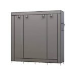 Durable large storage wardrobe in grey fabric for long-lasting use.