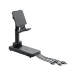 Multifunctional power bank with four USB cables and sleek, compact design.