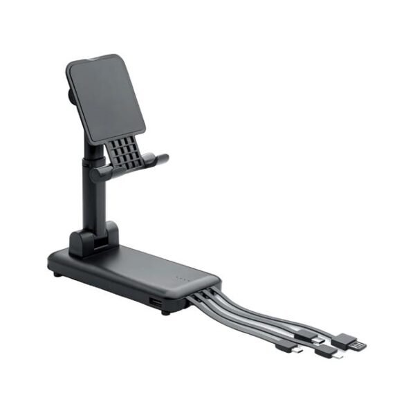 Multifunctional power bank with four USB cables and sleek, compact design.