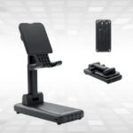 Multifunctional charging station with phone stand and four integrated USB cables.