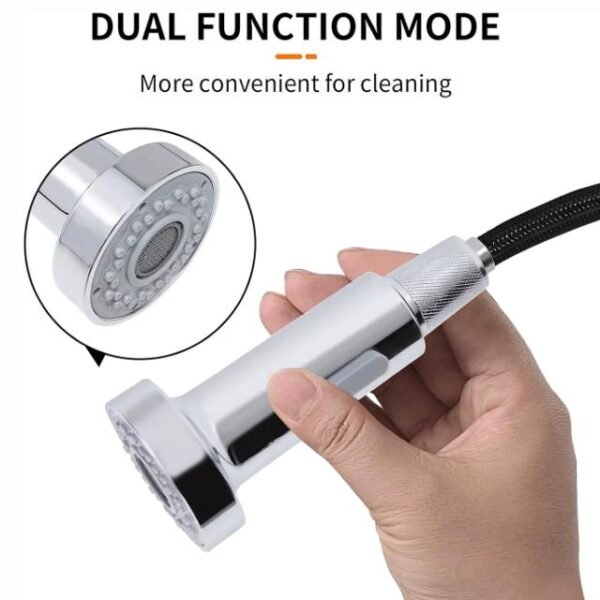 Dual-function pull-out kitchen mixer for convenient deep cleaning and washing.