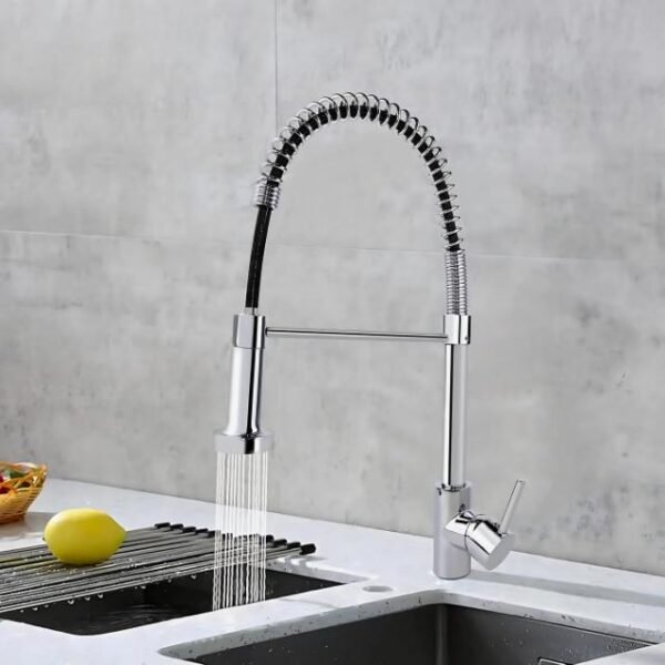 Dual spray mode pull-out kitchen mixer for versatile cleaning and water savings.