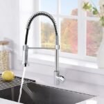 Brass pull-out kitchen mixer with two spray modes for durability and versatility.