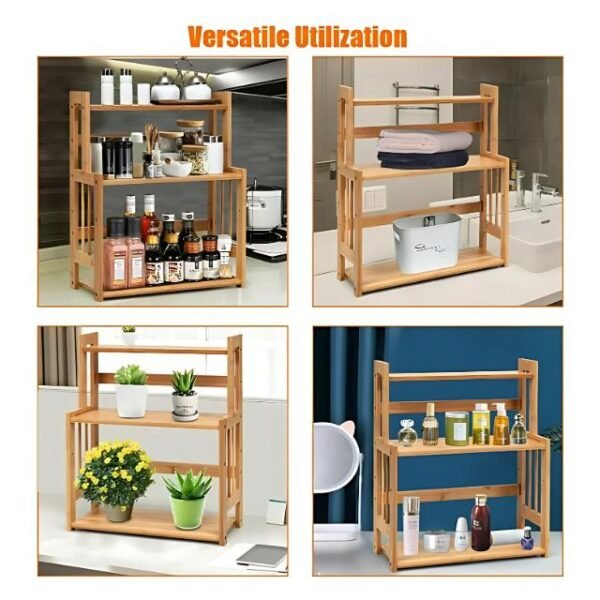 This 3-tier bamboo organizer is versatile for kitchen, bathroom, and bedroom use.