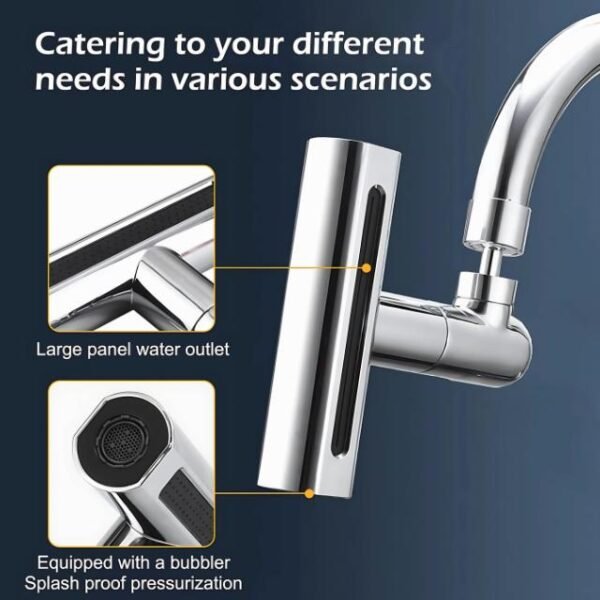 Versatile rotatable kitchen faucet with high pressure for efficient cleaning.