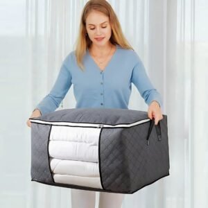 Foldable Storage Bag with Handles for Clothes & Bedding, Grey