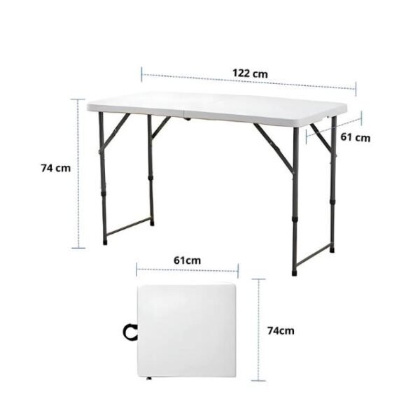 Compact folding study table dimensions, 120 x 60 x 53 cm.