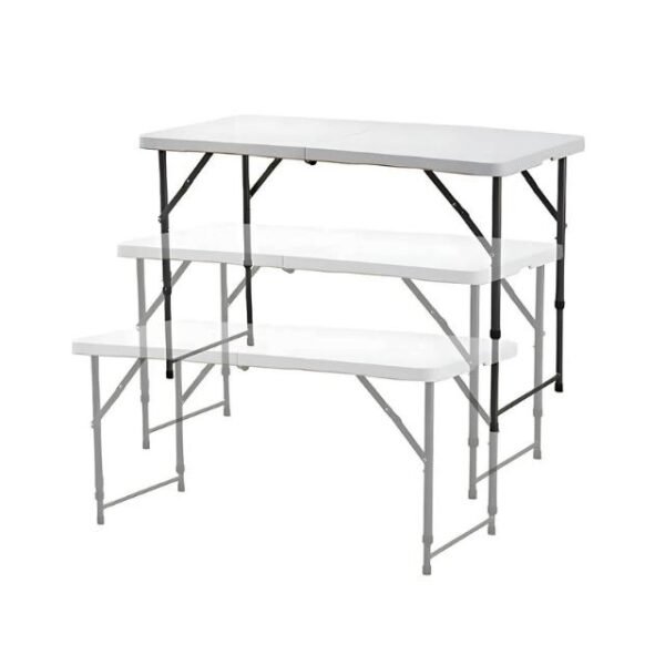 Adjustable folding study table with three height levels.