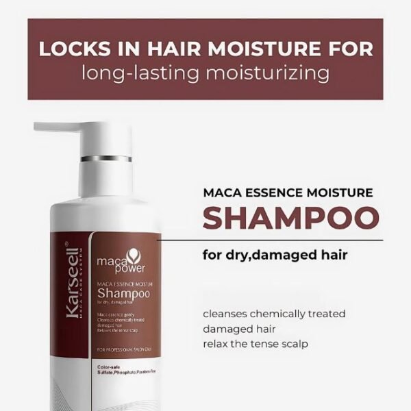 Karseell shampoo locks in moisture, soothes the scalp, and repairs dry, damaged hair.