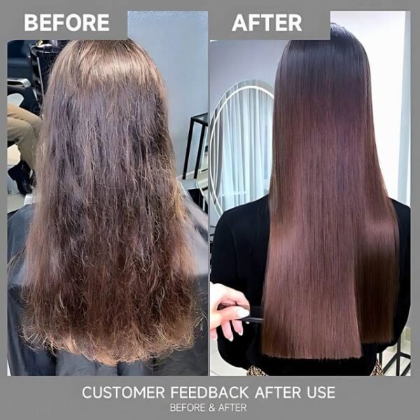 Customer’s hair transformation from frizzy and brittle to smooth and shiny using Karseell shampoo.