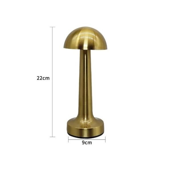 Compact and portable dimmable mushroom table lamp showing size.