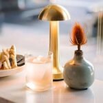 Dimmable mushroom table lamp adding romantic ambiance to the table.