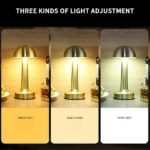 Three light modes of dimmable mushroom table lamp (yellow, warm, white).