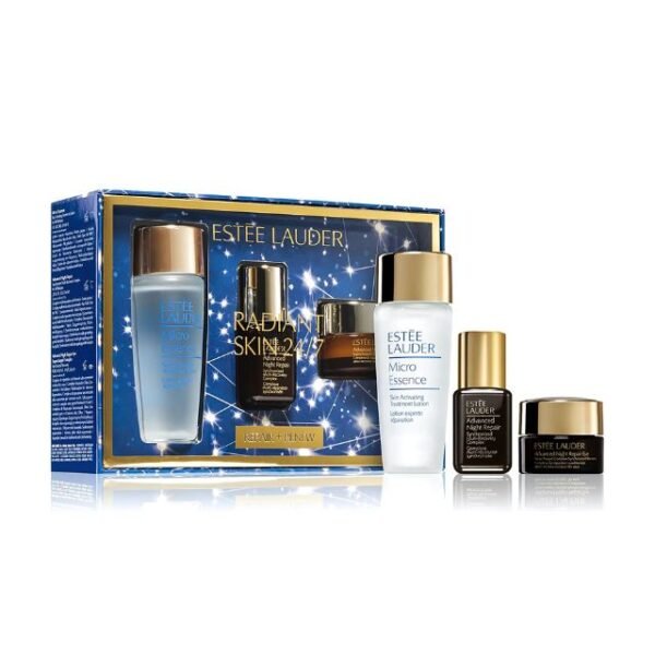 Estée Lauder Radiant Skin Set with micro essence lotion and advanced night repair oils.
