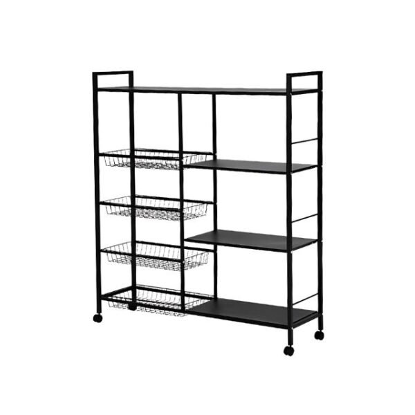 Heavy-duty kitchen storage cart with sleek metal finish and strong design.