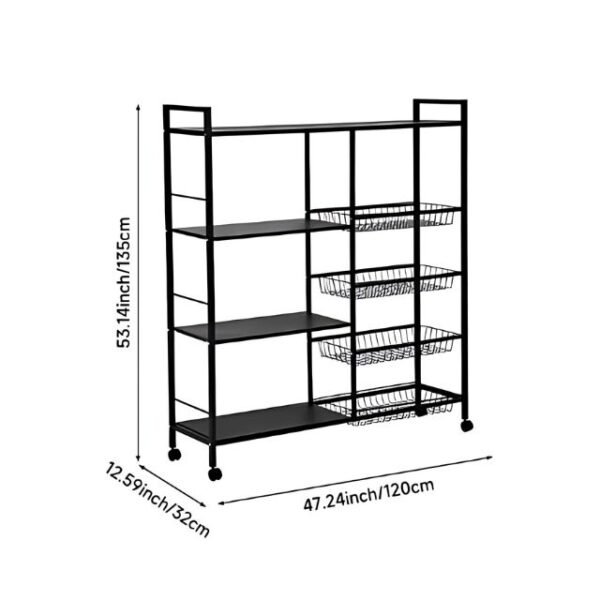 Kitchen storage cart dimensions 120 x 32 x 135 cm, weight 9.8 kg.