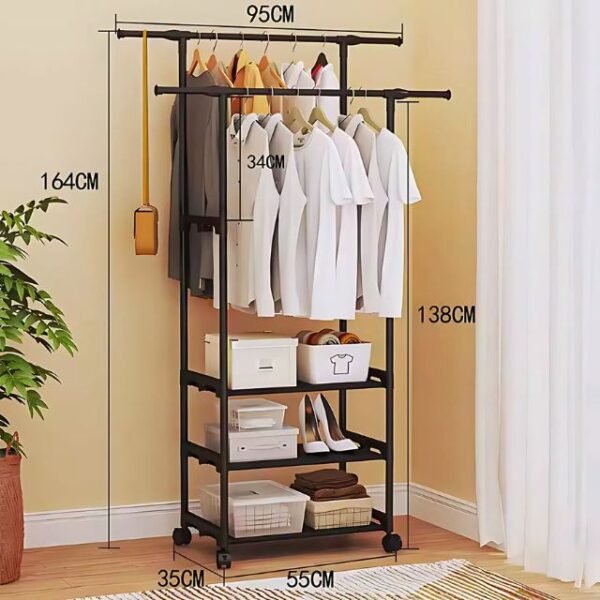 Lightweight minimalist clothes rack measuring 95 x 35 x 164 cm.